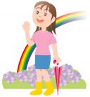 虹を見上げる女性のイラストです。