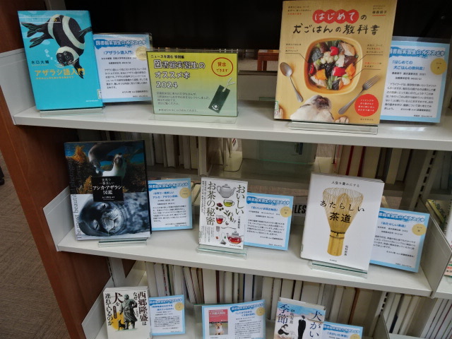 図書館実習生のおすすめ本を展示している様子です。